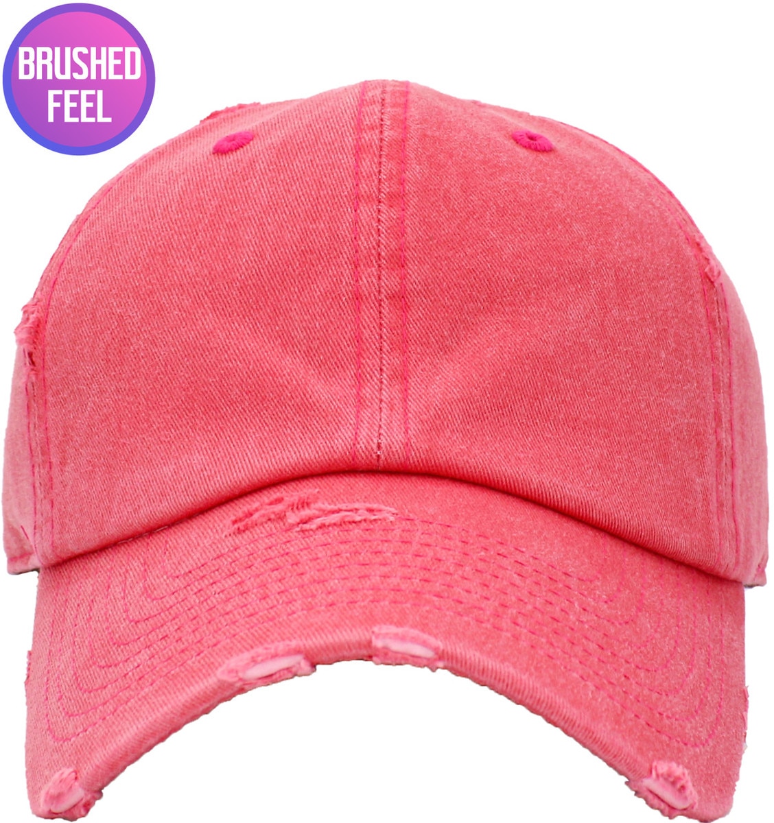 Pigment Washed Hot Pink Distressed Vintage Baseball Cap Front View